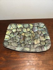 Three Footed 7.25” Abalone Shell Ceramic & Lacquer Dish EXQUISITE picture