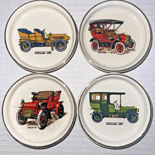  4 Vintage Hyalyn Porcelain Beige Gold Rimmed Antique Car Coasters  picture