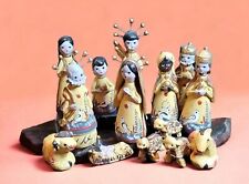 Vintage Tonola 14pc Mexican Folk Art Large Nativity Set Hand Made Hand Painted picture