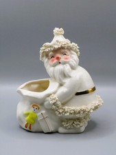 Vintage 1950s Napco Gold Artic White Spaghetti Santa Planter Vase Japan picture