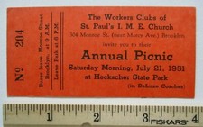 1951 Bed-Stuy Brooklyn Church New York Annual Picnic Ticket Heckscher State Park picture