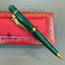 CARTIER Panthère Large Emerald Green Gold Tone Ballpoint Pen Luxury Rare Gift picture