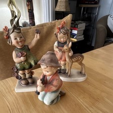 Goebel Painted Porcelain Figurines Set of 3 Children w/ Deer, Flowers, Flute picture