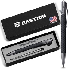 BASTION Slim Carbon Fiber Silver Bolt Action Ink Pen | EDC Pocket Mens Gift picture