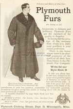 1908 Plymouth Clothing House Minneapolis MN Mens Mink Muskrat Fur Lined Coat Ad picture