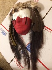 Native American Indian Mask Rabbit Fur Turkey Feathers Horse Hair  picture