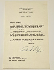 RARE ORIGINAL RICHARD NIXON SIGNED LETTER – 1968 – YANI BEGAKIS – W/ ENVELOPE picture