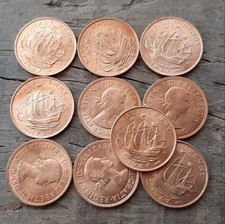 UK 1967 Halfpenny Coins Set 10 Ship Design Vintage Collectible Coins picture