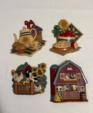 Vtg Homco Home Interiors Wall Plaques Set 4 Country Kitchen Barn Cottagecore 3D picture