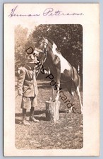 K60/ Interesting RPPC Postcard c1910 Show Horse Child Up on Stump 15 picture