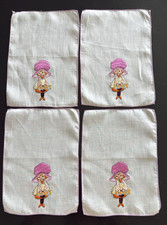 Vintage Cocktail Napkins HOLLY HOBBIE Hand Embroidered Set 4 picture