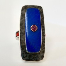 Michael Boyd Studio Art Ring – Signed “M. Boyd c. 94” – Lapis, Coral, Ruby picture
