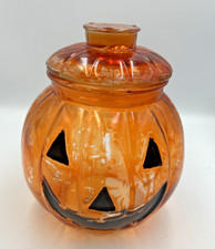 Vintage Cracker Barrel Halloween Jack O'Lantern Pumpkin Cookie Jars With Lid picture