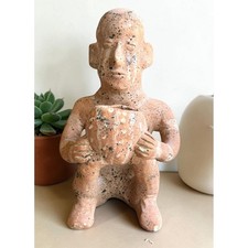 Vintage Pre-Columbian Style Terracotta Seated Figure Sculpture Folk Art 9