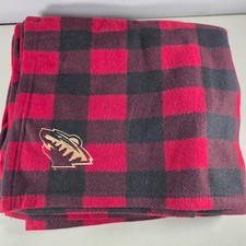 Minnesota Wild NHL Fleece Throw Blanket 58x49 Red Black Buffalo Plaid Embroider picture
