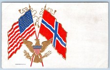 Pre-1907 NORWAY and AMERICAN FLAG BALD EAGLE SHIELD PATRIOTIC EMBOSSED POSTCARD picture
