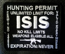2PC ISIS terrorist hunting permit HOOK LOOP 4 inch  Zombie tac Morale PATCH  picture