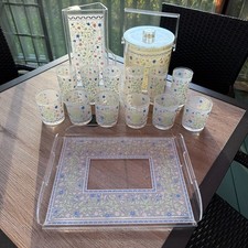 Vintage HJ Stotter Acrylic Lucite Beverage Bar Set 70’s Floral Drinkware Patio picture