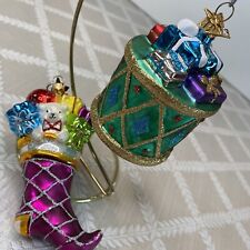 2 Neiman Marcus Exclusive Christmas Ornaments Blown Glass w/ Butterfly Hangtags picture