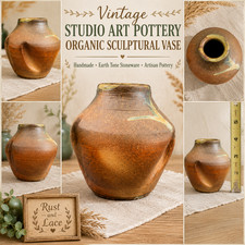 Vintage Studio Art Pottery Vase Sculptural Earth Tone Handmade Pottery picture