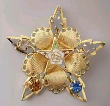 Vintage Order of the  Eastern Star Masonic Pin Brooch Gold Tones Rinestones 😍D4 picture