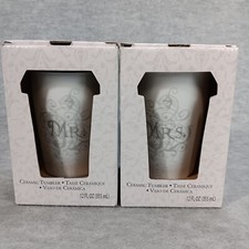 Lillian Rose 12 oz. Tumblers Ceramic Mr & Mrs Double Walled Tumblers w/Lids NIB picture
