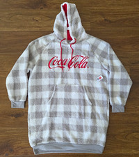 Coca-Cola Sherpa Hooded Pullover Fleece Sweatshirt Gray/White Plaid XL picture