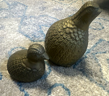 Vintage Pair of Quail Bird Figurines Heavy Metal Bird Animal Figurine Decor picture