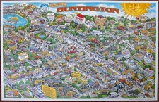 HUNTINGTON LONG ISLAND Illustrated Cartoon Map 1995 -  picture