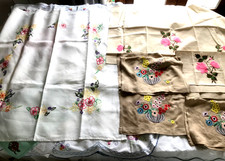 Job lot Vintage Hand Embroidered Tablecloths etc Heavy picture