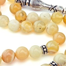 Real Yellow Opal Gemstone 33 beads, 925 sterling silver metals Tesbih 113006 picture