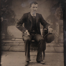 Antique CDV 6th Plate Tintype Handsome Man with Bowler Hat #1396 picture
