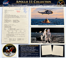 Apollo 11 1969 NASA Flight Progress Report + 2 Space Prints & Mission Sticker picture