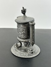Antique Ornate Pewter Inkwell Pen Holder Pen Stand Desk Accessory Victorian Era picture