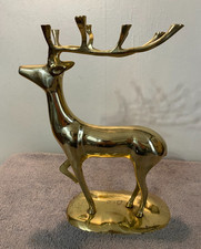 VINTAGE LARGE BRASS REINDEER FIGURINE STAG DEER 12.25
