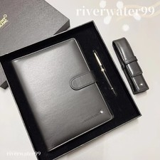Montblanc A5 Black Leather Notebook Meisterstuck Black Resin Pen Set Gift Box picture