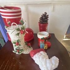 Vintage  Santa Boot Shape Plastic/ceramic Hanging Ornaments Lot of  Multicolor picture