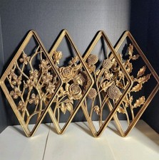 Vtg MCM Syroco Diamond Shape 4 Seasons Gold Floral Set of 4 Wall Decor 17