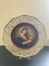 Vintage Schumann Dresden Reticulated Portrait Plate Woman Harp 10