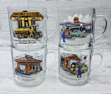 Lot of 4 Vintage Luminarc Gulf Oil Collectors Series Glass Mugs Great Depression picture