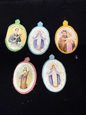 Lot of 5 Antique Felt Icons Scapular Badge Religious Catholic Sacred Heart Jesus picture