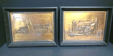 2 VTG Copper Relief Wall Art Plaque Poland Kraków Sukiennice Zamek Królewski picture