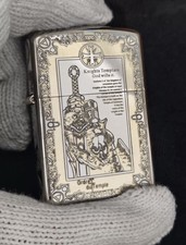 Knights Templar Theme Engraved Metal Rechargeable Gasoline Lighter picture