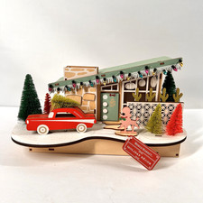 World Market 2022 HOLIDAY HOUSE WITH CAR Mid Century Christmas MCM Wood LED picture