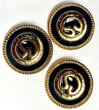 3pcs Vintage St John Replacement Buttons Shank Goldtone Black Enamel 1”  SJ-1 picture