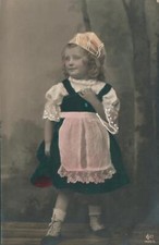 1909 VINTAGE REAL PHOTO Cute Little Girl in European National Dress POSTCARD picture