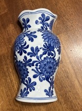 Vintage Blue White Porcelain Wall Pocket Vase Sconce Floral Pattern picture