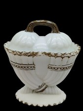 Hand Painted Milk Glass Lidded Vanity Jar Small Potpourri Container Vintage picture