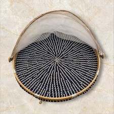 Bamboo Tent Picnic Basket Tray with Foldable Net Mesh Cover Round Server picture