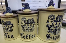 Vintage Metlox Poppytrail Homestead Provincial Tea Coffee Sugar Canister Set USA picture